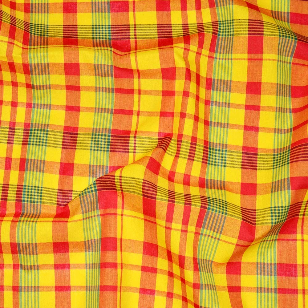 Tissu madras véritable - coton jaune, rouge et vert
