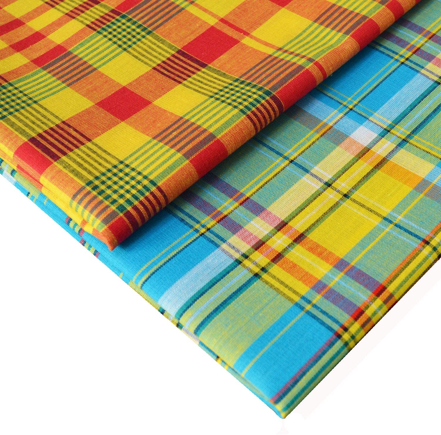 Tissu madras véritable - coton jaune, rouge et vert