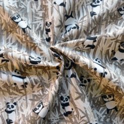 Tissu coton imprimé panda taupe