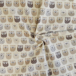 Tissu coton imprimé chouettes beige