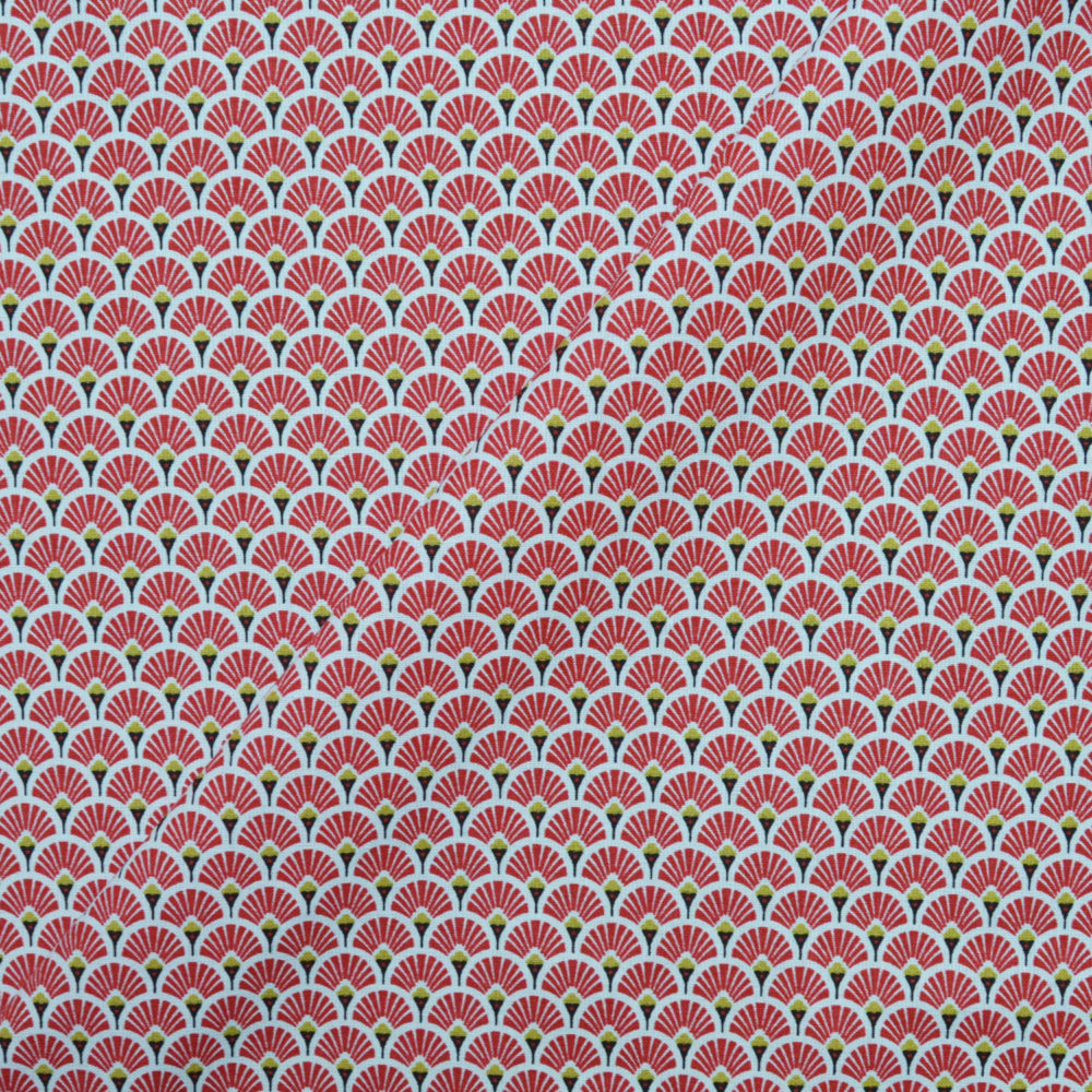 Tissu coton imprimé éventails rouges