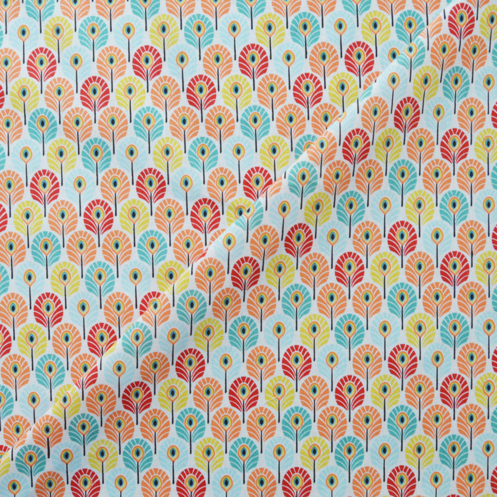 Tissu coton imprimé enfant plumes multocolores