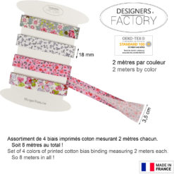 Set of 4 printed cotton Bias binding for sewing