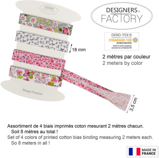 Set of 4 printed cotton Bias binding for sewing